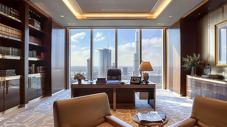 penggunaan roller blind ataupun vertical blind dapat menciptakan suasana kantor yang lebih nyaman, dimana cahaya matahari dapat disaring sesuai kebutuhan.